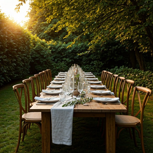 Verzorgde tuintafel met glaswerk en bloemen voor een feest
